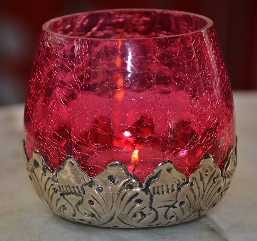 bicchiere argento e vetro rosso