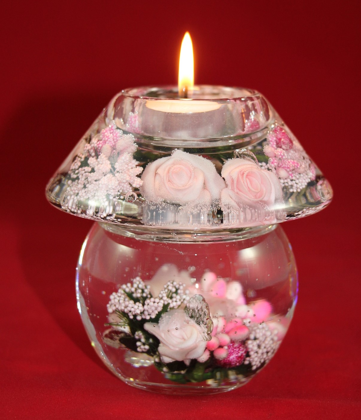 portacandele lampada vetro con fiori